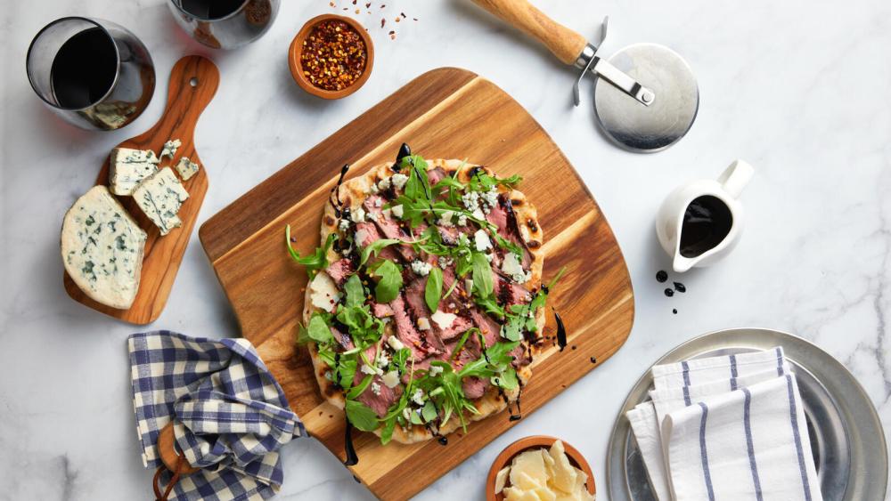 Black and Blue Steak Pizza